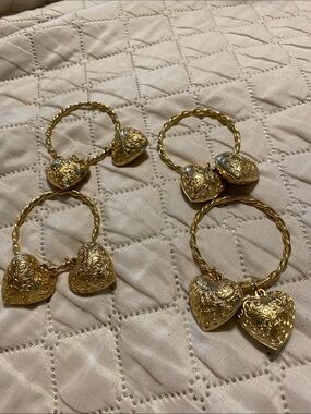 Gold Heart Charm Napkin Rings - Set of 4